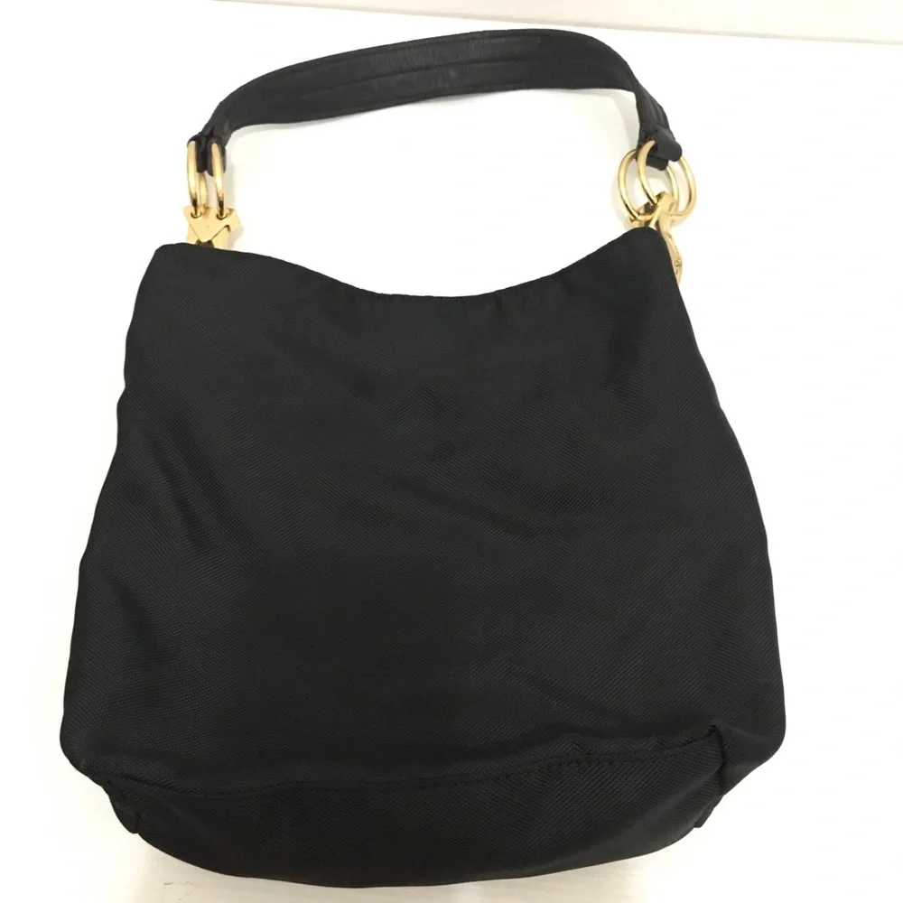 JPK PARIS 75 BLACK HOBO SHOULDER BAG PURSE HANDBAG NYLON LEATHER STRAP